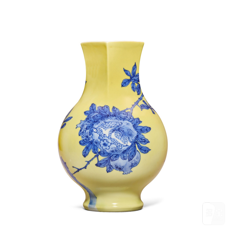 宮川香山 明治時代 二十世紀早期 黃地石榴紋瓶 | A YELLOW-GROUND 'POMEGRANATE' VASE